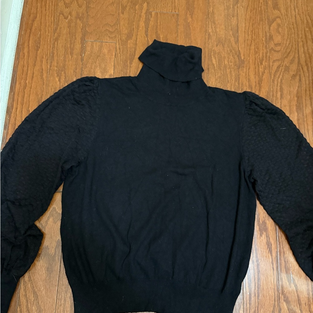 Whimsygoth sheer sleeves Black Turtleneck Sweater - Picture 2 of 7